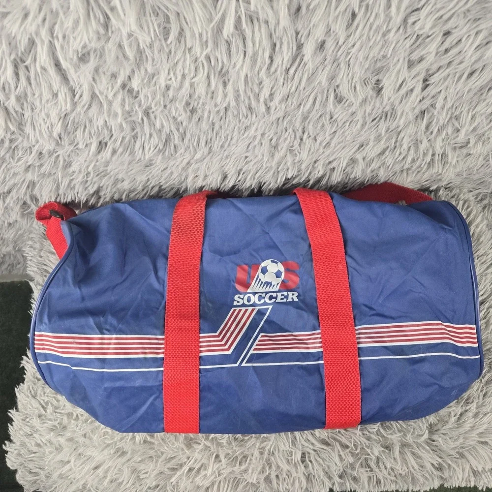 US‎ Soccor Blue 19x9x10 Nylon Shoulder & Hand Straps Duffle Bag *Flaw